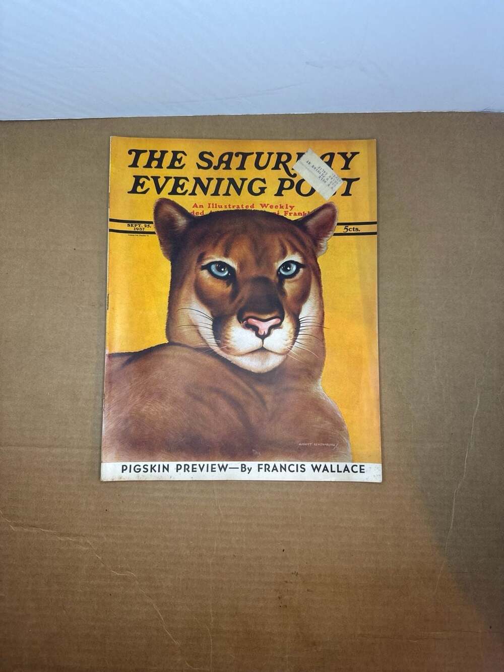 VTG The Saturday Evening Post Sept 25 1937 Puma Cover by August Schomburg